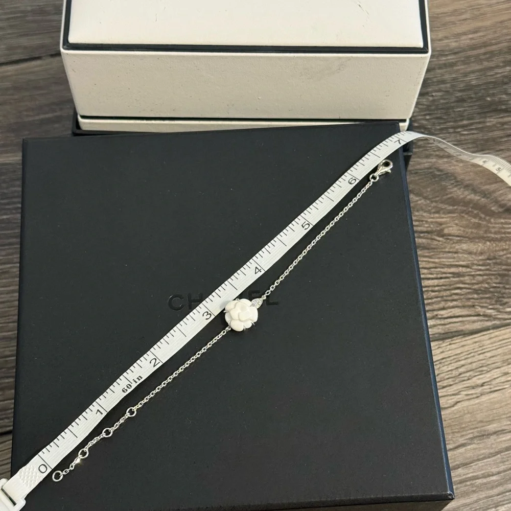 CHANEL 18K Silver Chalcedony & Diamond Camellia Bracelet - Picture 6 of 8